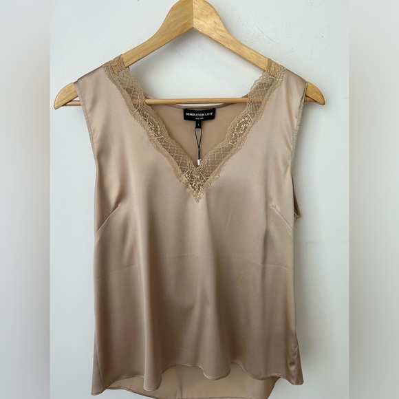Generation Love Champagne Silk Top with Lace - Picture 4 of 4